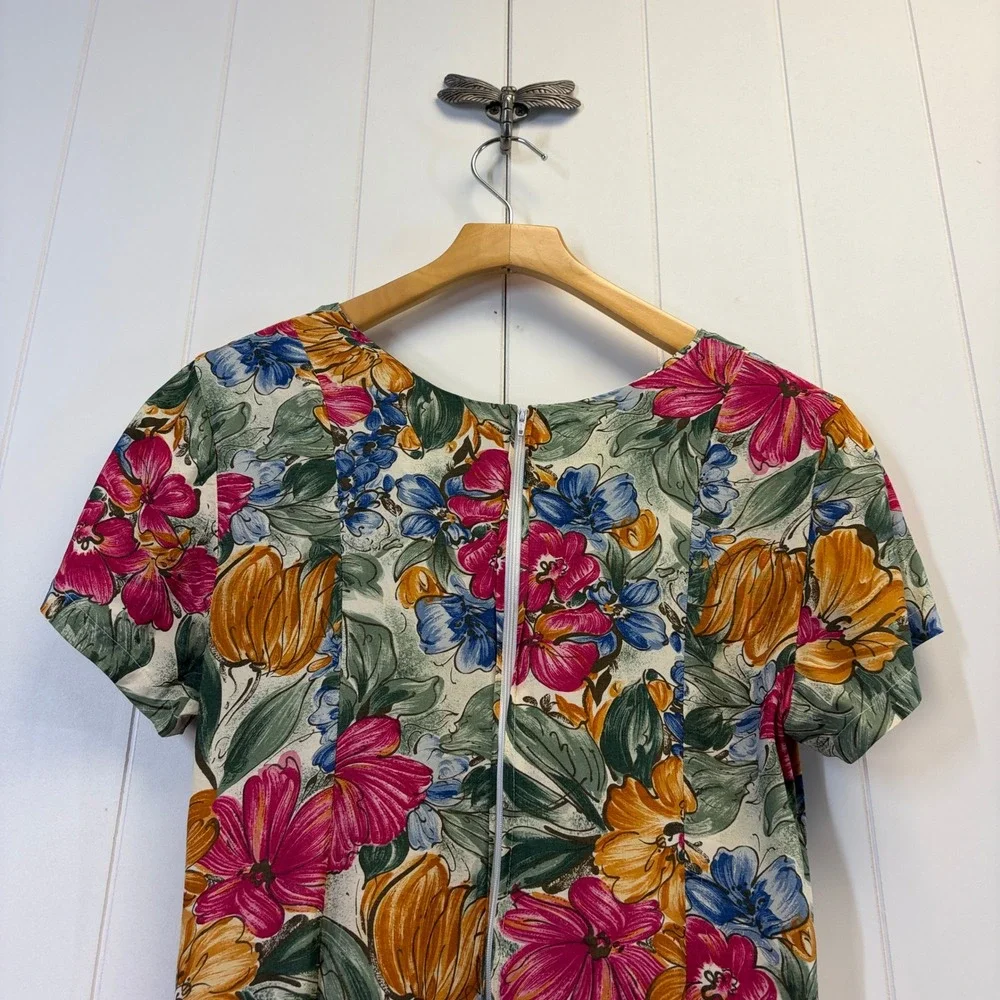 Vintage Royal Creations Hawaiian Floral Midi Dress Women Size M Tropical Aloha